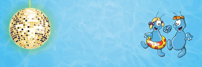 Bild mit Discokugel und tanzenden Maskottchen